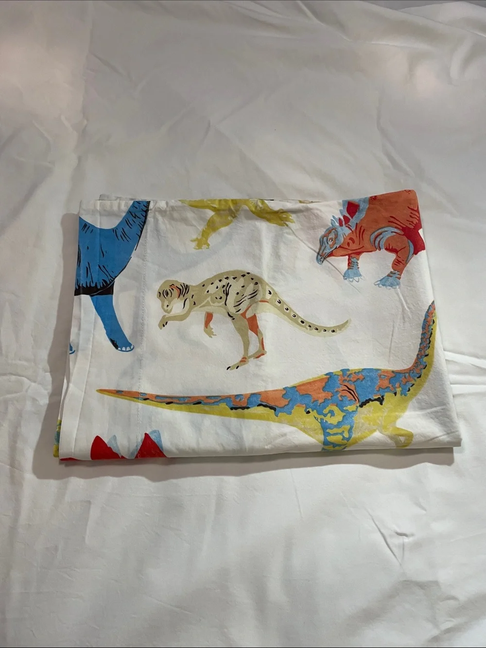 Pottery Barn Kids 100%Cotton “Finn Dino” with Blue, Yellow & Red dinosaurs